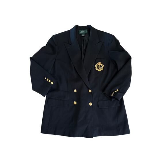 Ralph Lauren Navy Wool Crest Blazer Gold Buttons Size 12 Made USA - Picture 1 of 4